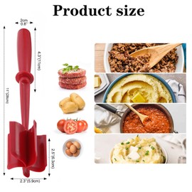 Meat Chopper,Potato Masher,Non-Stick Ground Beef Masher Heat-Resistant Hamburger Chopper Utensil for Hamburger Meat,Ground Beef,Ground Turkey and More,Nylon Ground Beef Chopper Tool (1, red)