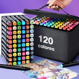 24/60/120/168 Color Alcohol Markers, Dual Tip Art Markers. Drawing pens for adult artists for drawing, sketching, coloring, highlighting, illustration, animation design and art sketching, student gift - Color: 120pcs