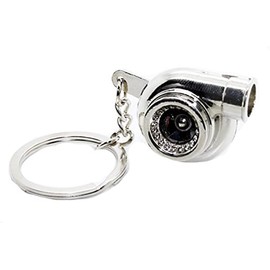 LED-Mafia Luxury Metal Key Fob - Shock Absorber Rim Spark Plug Horn Piston Wheel Brass Brushed Chrome Leather Strap Leather Turbocharger Metal Car Boost Pendant Key Ring Case Key, turbo chrome, Unit