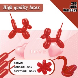 260 Long Balloons 100 Pack Coffee Brown Twisting Animal Balloons Thickening Latex Modeling Long Magic Balloons for Animal Model Weddings Birthdays Festival Party Decorations
