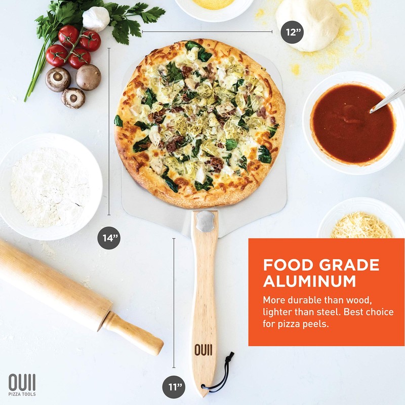 OUII Pizza Peel with Cutter - 12 x 14-inch Metal