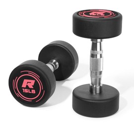 RitFit 5-200 LBS PVC Coated Pink Round Dumbbells Set with Optional Rack and Non-Slip Handle for Home Gym Strength Training and Fitness,15LB