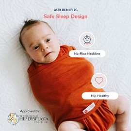 embé 2-Way Starter Swaddle Blanket, 6-14 lbs, Diaper Change w/o Unswaddling, Legs in and Out Design, Warm Up or Cool Down 100% Cotton, 0-3 Months (Rust)