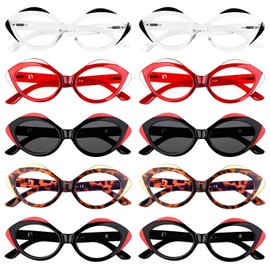 LUR Oval Reading Glasses for Women 10 Pack Readers Include Reading Sunglasses +2.00