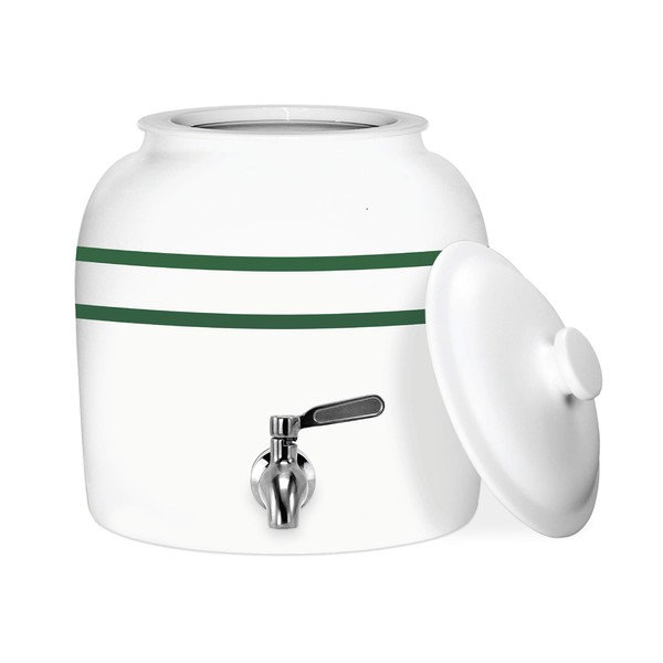 Geo Sports Porcelain Ceramic Crock Water Dispenser, Stainless Steel Faucet,