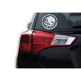 Escudo Mexican Flag Decal Eagle Aguila Car Window Vinyl Sticker Mexico MX (7" x 7", White)