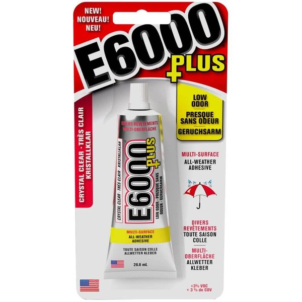 E6000 Eclectic Products inc. Plus Multi-purpose Clear Glue, Waterproof and Paintable, Strong Flexible Craft Adhesive for Wood, Glass, Fabric, Ceramic, Metal and More, 26.6ml