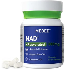 NAD+ Suplemento de resveratrol de 1000 mg liposomal extra fuerte con resveratrol, CoQ10, quercetina y té verde orgánico para mujeres y hombres, suplem