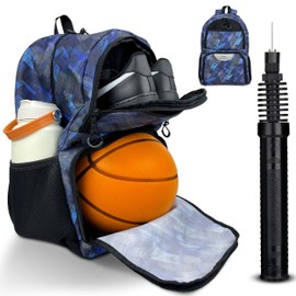 Tidyfy Multi-Sport Backpack with Ball Pump - Soccer & Basketball Bag, Separate Ball/Shoe Compartment, Large Capacity - Ideal for Basketball, Soccer, Football, Volleyball (Blue, With Pump)