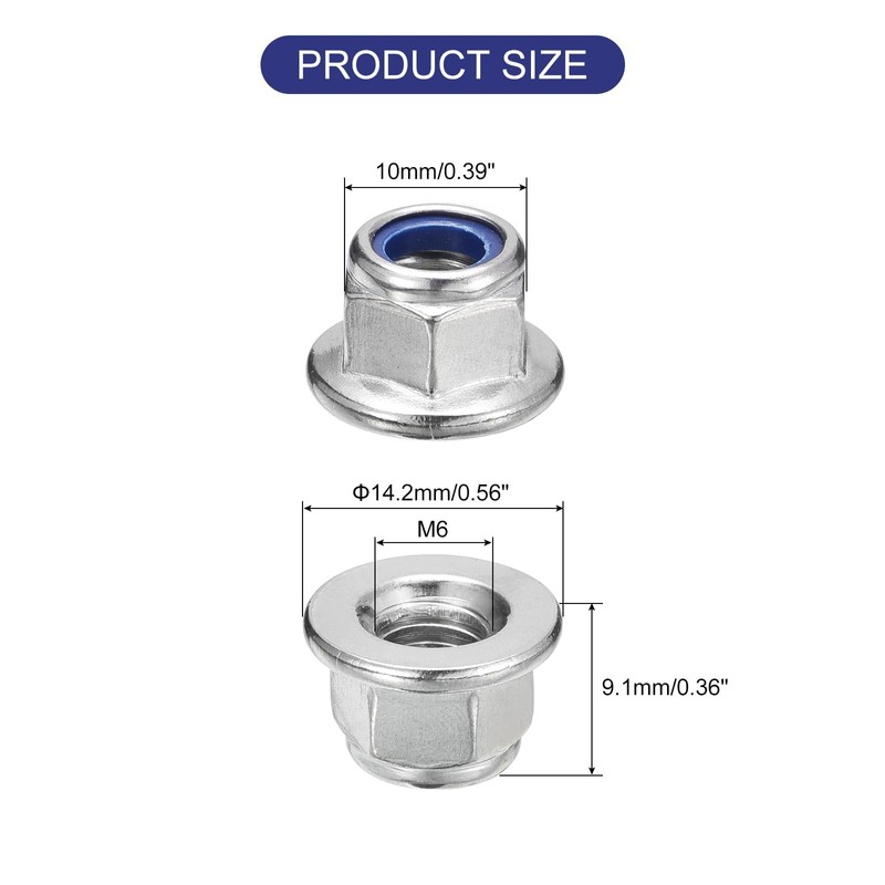 TA-VIGOR 25Pcs M6 x 1mm Flange Lock Nuts, Stainless Steel