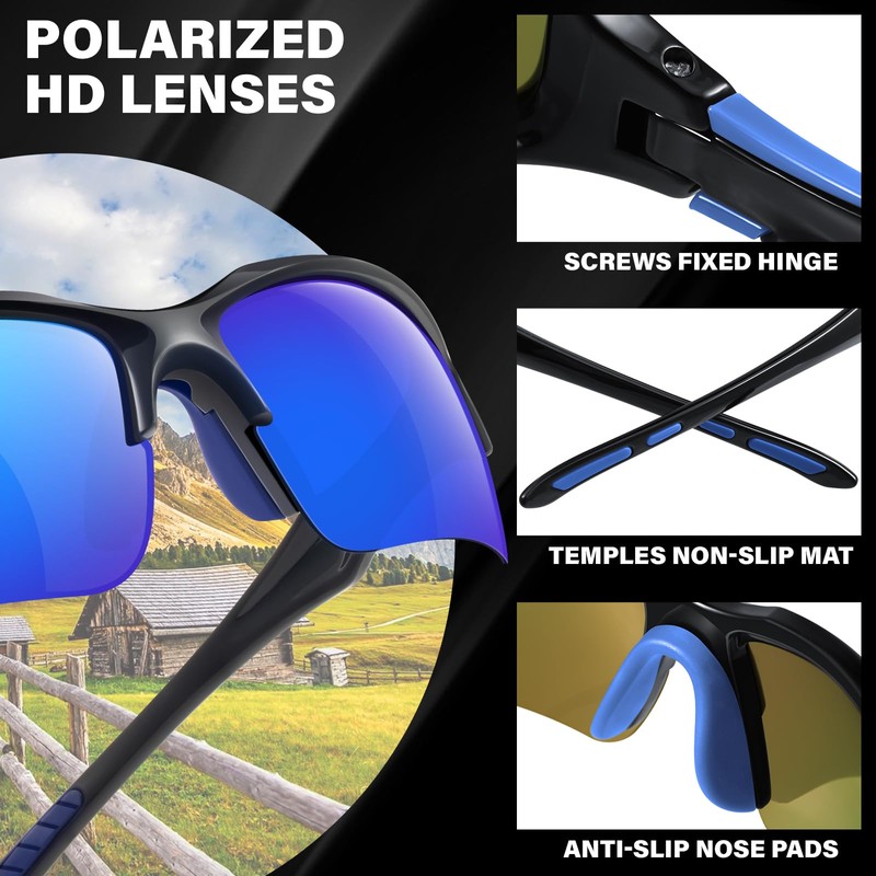 DioKiw 3PACK Sports Polarized Sunglasses for Men Cycling Running Fishing