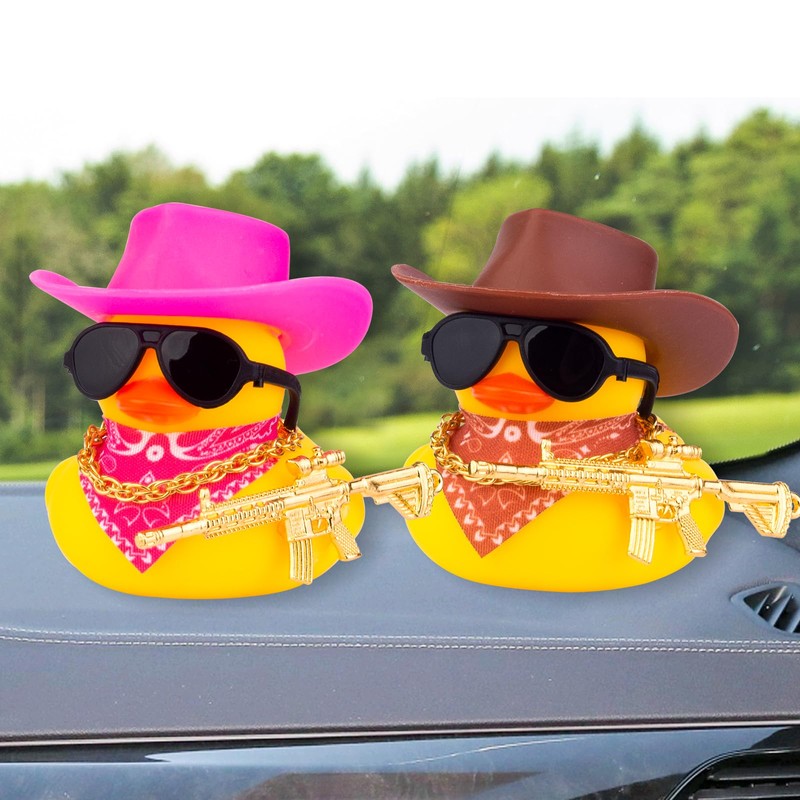 CoFuBcad Car Rubber Duck, Yellow Duck Dashboard Decoration with Cowboy