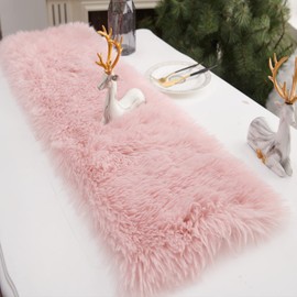 Table Runner, Modern Pink Dresser Fur Table Runners for Christmas Wedding Party Holiday Birthday Home Farmhouse Dining Coffee Table Decor, Decoration Rug Bed Runner for Table 11.8x59.1 inch