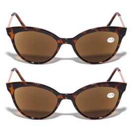 V.W.E. 2 Pairs Women Outdoor Reading Sunglasses Full Tinted Reader Glasses Cateye Vintage Black Tortoise (2 Tortoise, 2.00)