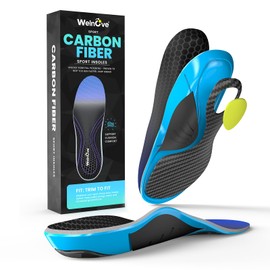 Carbon Fibre Sport Insoles with Arch Support - Welnove Shock Absorbing Performance Insoles for High Impact Sport - Energy Return, Increased Performance and Injury Protection - Not for Tight Shoes-L