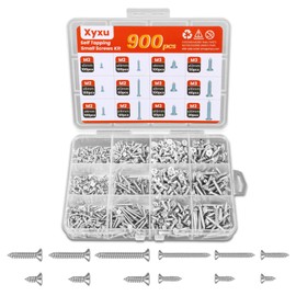 Xyxu Small Wood Screws Assortment, 900PCS M2, M3 Flat Head Self Tapping Screw Set - 5/6/8/10/12/16/20mm 12 Sizes Carbon Steel Countersunk Assorted Tiny Fastening Screws for Wood, with Plastic Box