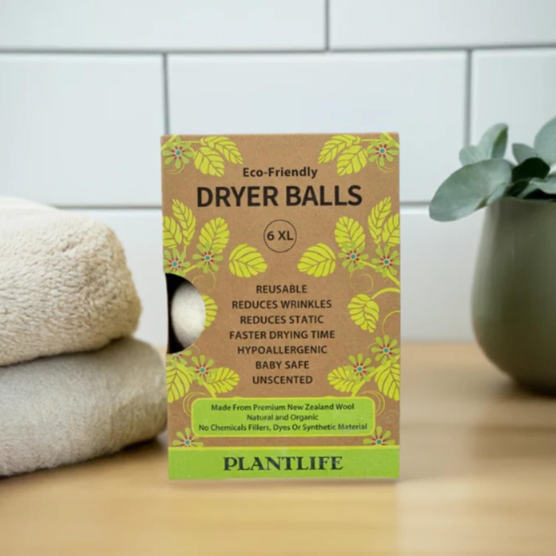 Plantlife 6 Wool Dryer Balls - Reusable, Natural Fabric Softener,