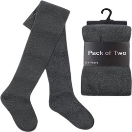 ITRAT® 2 Pairs Kids Girls School Cotton Tights Children Plain Uniform School Tights, Thick Warm Winter Cotton Rich Plain School Tights Girls Plain Super Soft Tight Everyday use (Grey 3-4 Years)