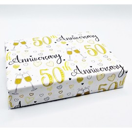 2 Sheets 50th Wedding Anniversary Wrapping Paper Champagne Glass Design Golden Wedding Anniversary Giftwrap (PA)