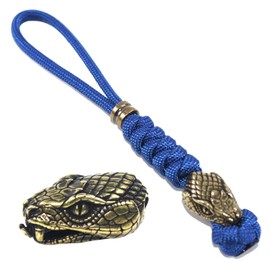 Trufas Hand Woven Paracord Knife Lanyards With Brass Snake Head Bead Paracord Lanyard for Knife EDC Tools Tactical Lanyards (Green/Black, 5 INCHES)