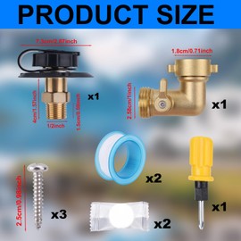 RV City Fresh Water Inlet with Brass Check Valve & Fittings 3/4" NH Female to 1/2" NPT Male Anti-Backflow Fill Brass Connection Replacement for RV Camper Trailer Marine Supplies