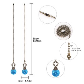 Ceiling Fan Pull Chain, 2 Pieces Lake Blue Ice Cracked Ball Fan Pull Chain, 15 Inches Fan Pulls Set with Connector