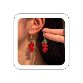 Cimenexe Bohemian Enamel Grape Dangle Earrings Red Acrylic Grape Drop Earrings Red Fruit Grape Earrings Small Fruit Grape Hook Earrings Jewellery For Women, Zinc, No Gemstone