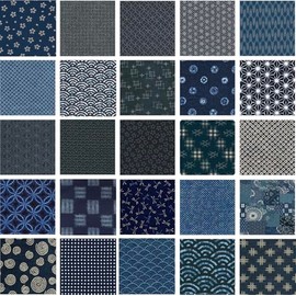 10 Asian Japanese Indigo Blue Fat Quarter Quilts, Crafting, Home Dec Fabric Bundle