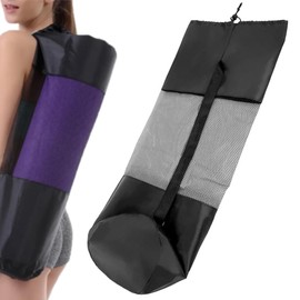 SSZYMAOYI Yoga Mat Case, Yoga Mat Bag, Yoga Mat Storage Bag, Yoga Supplies, 11.8 x 27.6 inches (30 x 70 cm), Black, Mesh Bag, Simple Storage, Multi-functional Storage Pocket, Shoulder Strap,