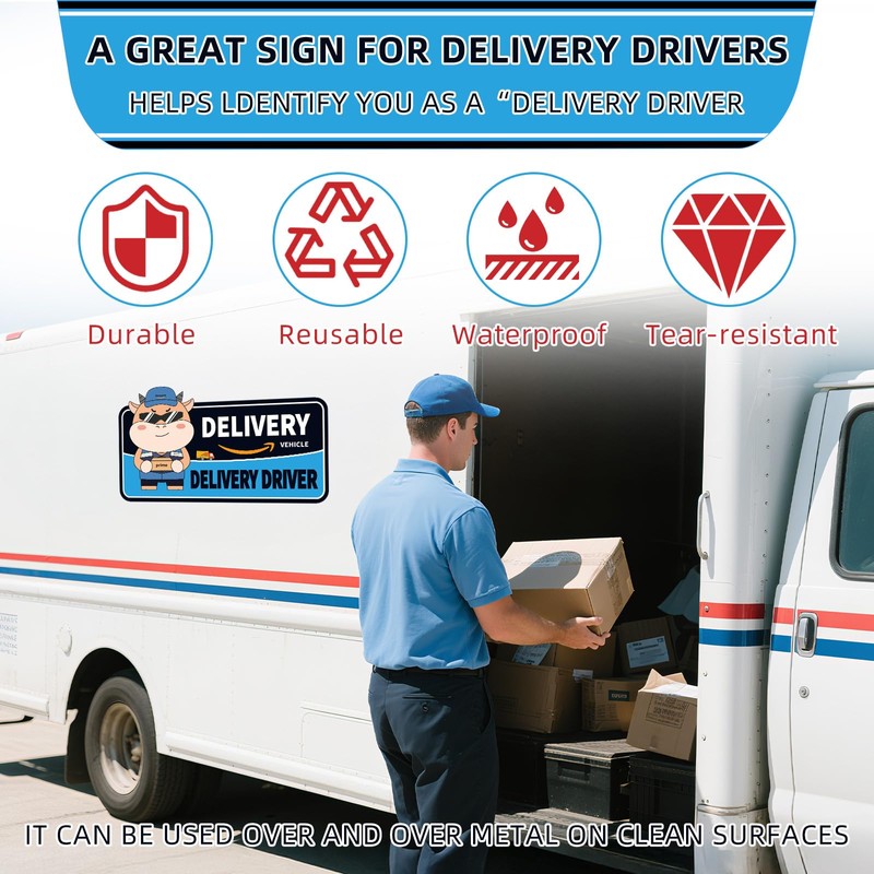 Delivery Driver Magnet for Car, Reflective Caution Frequent Stops Car