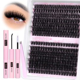 wiwoseo Fluffy Individual Eyelashes Kit 80D+100D Cluster Lashes Kit DIY Lash Extension kit Russian D Curl Lashes Individual Cluster with Lash Bond and Seal Lash Glue for DIY at Home (280pcs, 10-18MM)