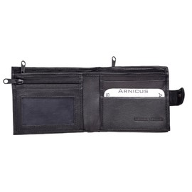Mens Soft Black Leather Wallet Notecase with Note Section and Zip Compartment at back of Wallet