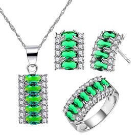 Uloveido Women's Half Moon Necklace Set 7 Stone Birthstone Ring and Stud Earrings Set Wedding Jewellery for Women, Zirconia, Cubic Zirconia