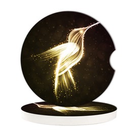 BAMOWEY Hummingbird Car Coasters for Drinks Set of 2 Absorbent Ceramic Stone Coaster with a Finger Notch and Cork Base Cute Car Accessories for Women & Men