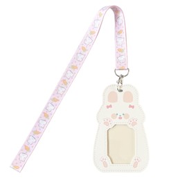 NATUAKE Pass Case, Commuter Pass Case, Cute, Women's, IC Card Case, Thin, Vertical, Animal Strap, Students, Work or School (Rabbit)