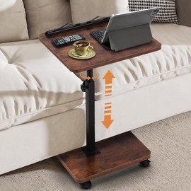 Sofa Armrest Tray Table for Couch, 360° Swive & Adjustable Height & 180° Flip-Over Panel Design, Sofa Arm End Side Table with Wheels and Book Clips for Livingroom, Bedroom, Bed, Snack