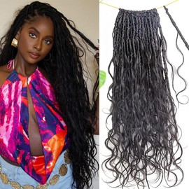 Boho Faux Locs Human Hair Curls Crochet Bohemian Braids Human Hair Knotless Pre Looped Synthetic Goddess Braids With Human Hair Curly Ends Body Wave For Braiding Human Meadow hair 18Inch 48Locs