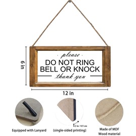 Mdulftar Rustic Farmhouse Wooden Sign, Please Do Not Ring Bell or Knock Sign, Baby Sleeping Door Sign, No Knocking Door Sign, No Soliciting Do Not Knock Sign 12x6 Inch