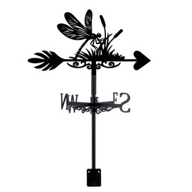 SUPERDANT Dragonfly Weather Vane Dragonfly on Grass Weathervanes Black Metal Wind Vanes Animal Weather Vanes Weathervane Garden Ornament for Farmhouse Garden Outdoor Yard Roof Shed Paddock Decoration