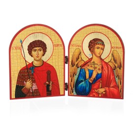 NKlaus Saint George Dragon Slayer and Guardian Angel Diptych Wooden Icon 23.5 x 16 cm 11088