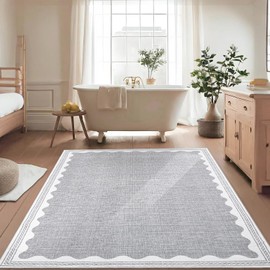 LUXLOOM Modern Bordered Area Rug 5x7 Washable Rugs Contemporary Scalloped Carpet Living Room Stain Resistant Throw Carpet with Non-Slip Backing Floor Cover for Bedroom Dining Room Office,Grey