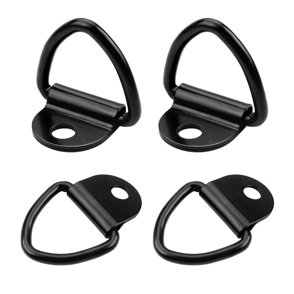 4 Pieces Tie Down Anchor, Stainless Steel D Ring Tie Down Anchor Trailer Anchor Forged Lashing Ring Black V-Ring Hooks for Cargo on Trucks Trailers Pickups Boats