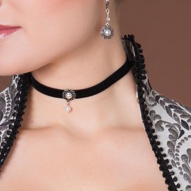 Alpenflüstern Helena costume jewellery set, velvet choker and earrings, women's costume jewellery, costume set costume necklace and traditional earrings in traditional colours SET050, 20% metal alloy,