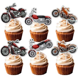 18 count Motorcycle Red Glitter Dessert Cupcake Topper Rider Racing Sport Theme Decor Supplies Boy Man Happy Birthday Party Decorations