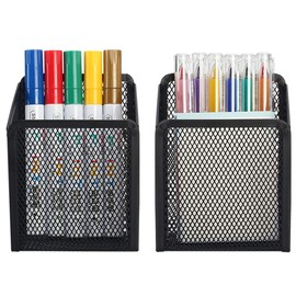 Magnetic Pencil Holder - Extra Strong Magnets Mesh Marker Holder Perfect for Whiteboard, Refrigerator and Locker Accessories (1 Basket, 2 Packs Black)