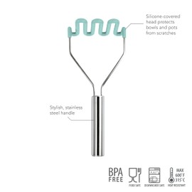 Tovolo Silicone Potato Masher (Light Aqua) - Meat Masher/Food Prep Tool with Ergonomic Design | High Heat Resistant | Non-Stick Kitchen Utensil
