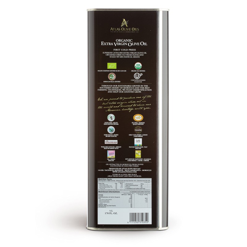 A ATLAS OLIVE OILS Bulk Organic Cold Pressed Moroccan Extra