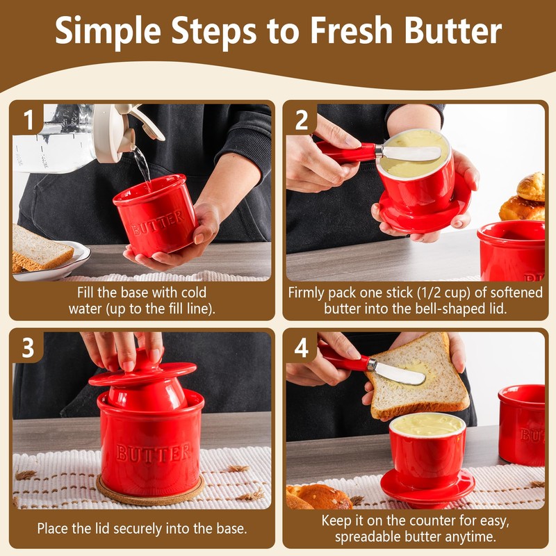 Zafero Butter Crock - Butter Dish with Lid for Countertop,