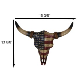 Rustic Western Patriotic USA American Flag Steer Bison Bull Cow Skull Wall Decor
