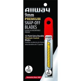 18-Pack of 9mm Allway SB9-5T Red/Black B-Series Carded, Extra Durable Titanium 13-Point Snap Blade with Safety Holder Dispenser, 5 Blade Pack